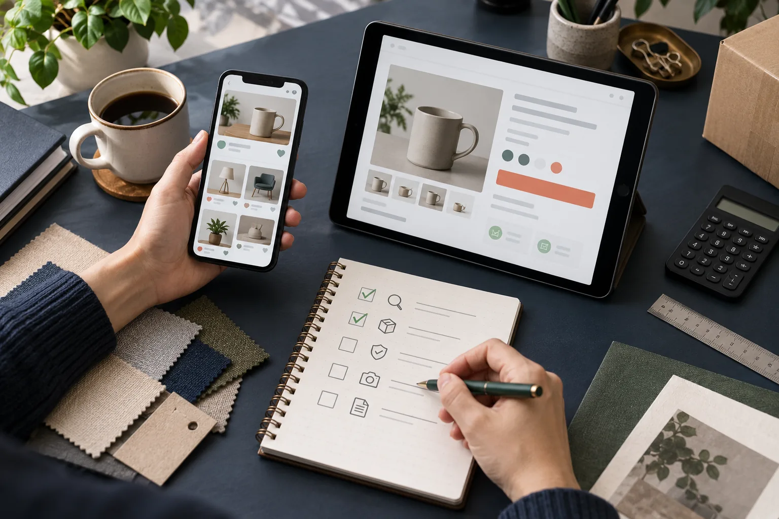 Buyer comparing a community product discovery with a marketplace listing and verification checklist